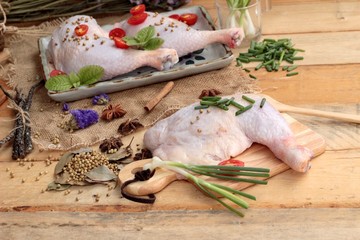 Fresh chicken and tomatoes with spices for cooking