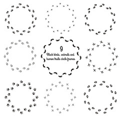 Animals and Birds Paw Prints Round Frame