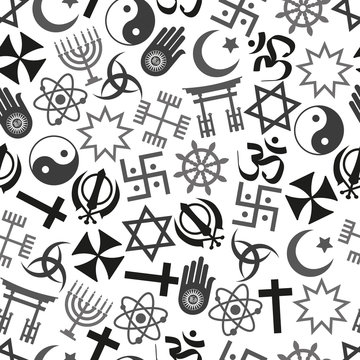 world religions symbols vector icons gray seamless pattern  eps10