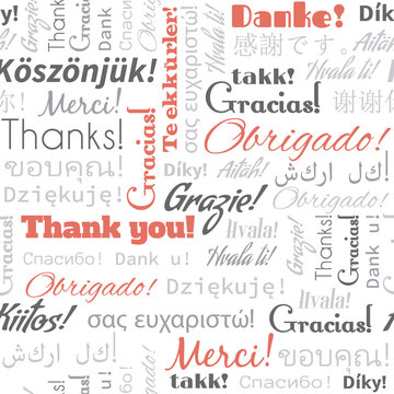 Thank you in different languages words, tags. Seamless pattern