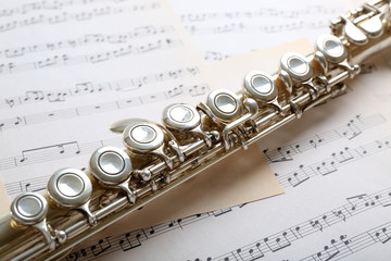 Flute on music notes background
