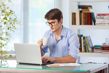 Laptop, handsome, shirt.