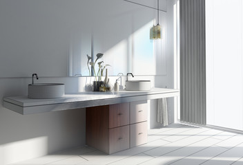 Obraz na płótnie Canvas 3D Design of Modern Architectural Home Washroom