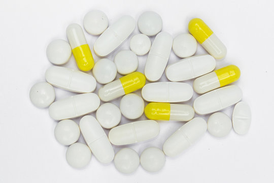 group of white pills / capsules /medicine macro