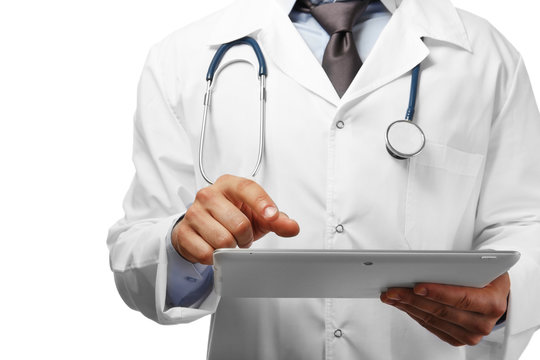 Male doctor with tablet close up