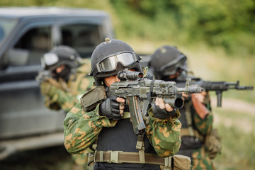 Russian special forces operators in uniform and bulletproof vest
