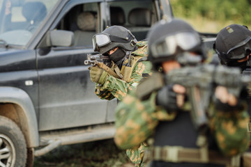 Russian special forces operators in uniform and bulletproof vest