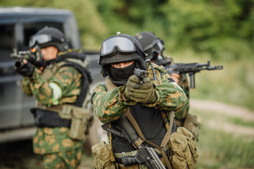 Fototapeta premium Russian special forces operators in uniform and bulletproof vest