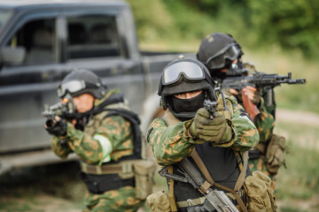 Russian special forces operators in uniform and bulletproof vest