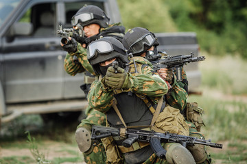 Russian special forces operators in uniform and bulletproof vest