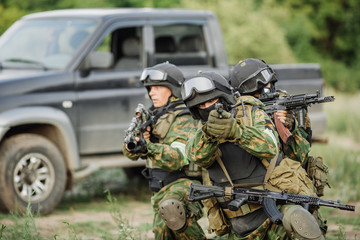 Russian special forces operators in uniform and bulletproof vest