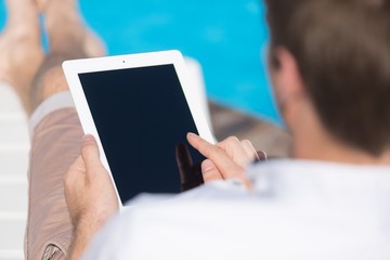 Laptop, Swimming Pool, Outdoors.