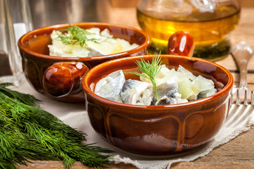 Tasty herring in pieces.