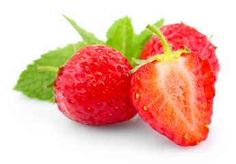 Ripe strawberries isolated on white