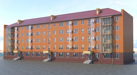 3D illustration of a five-floor house