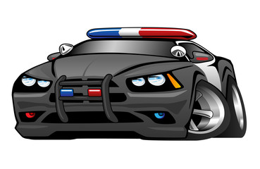 Police Muscle Car Cartoon Isolated Vector Illustration