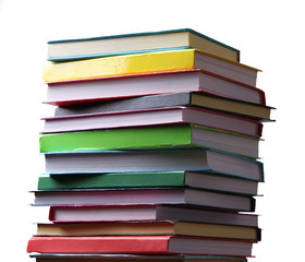 Stack of books on white background
