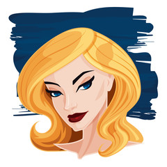 Pretty Blonde Woman Portrait Cartoon Vector Graphic Illustration