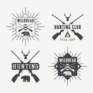 Set of vintage hunting labels, logo, badge and design elements. Vector illustration