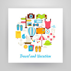 Flat Style Circle Vector Set of Summer Vacation and Travel Object