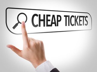 Cheap Tickets written in search bar on virtual screen