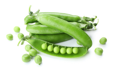 Fresh green peas isolated on white