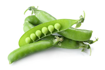 Fresh green peas isolated on white