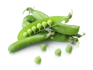 Fresh green peas isolated on white