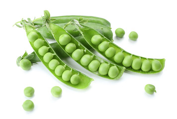 Fresh green peas isolated on white