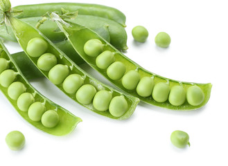Fresh green peas isolated on white