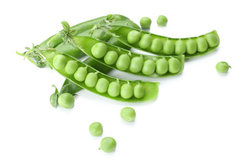 Fresh green peas isolated on white