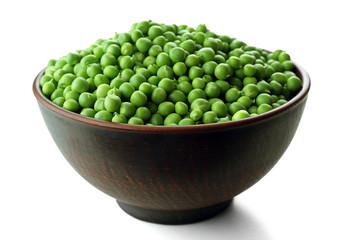 Fresh green peas in bowl isolated on white