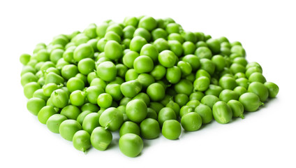 Heap of fresh green peas isolated on white