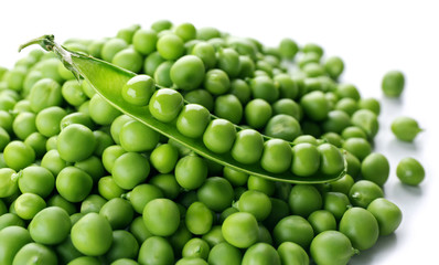 Heap of fresh green peas close up