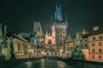 Charles Bridge in Prague, Czech Republic, at night