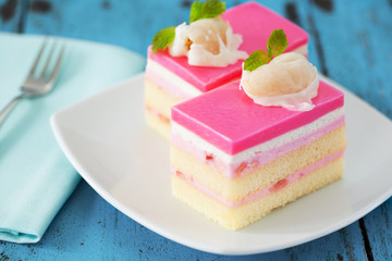pink lychee mousse cake