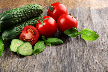 Fresh vegetables on wooden background