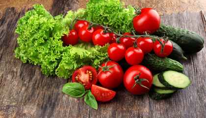 Fresh vegetables on wooden background