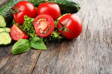 Fresh vegetables on wooden background