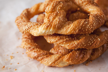 crispy twist bread with seasame pile close up