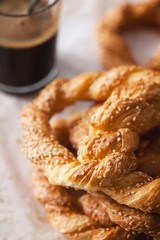 crispy twist bread with seasame snack for coffee break