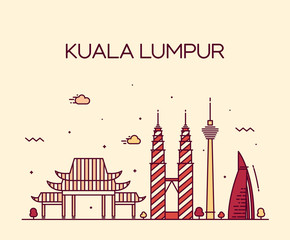 Kuala Lumpur Trendy vector illustration line art - obrazy, fototapety, plakaty