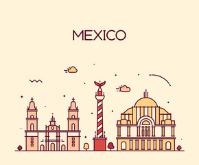 Obraz premium Mexico City skyline Trendy vector line art style