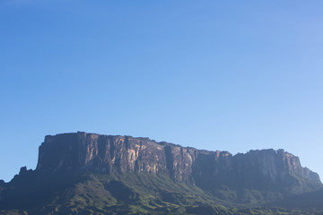 Kukenan tepui or Mount Roraima with blue sky in the morning. Ven