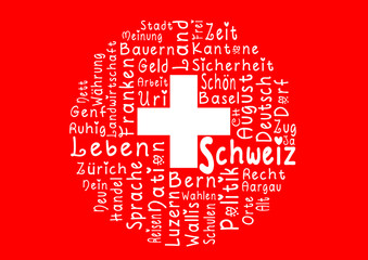 Schweiz Word Cloud zum 1. August, Schweizer Nationalfeiertag
