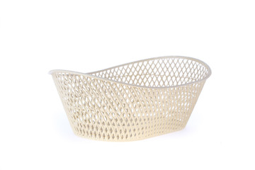 empty white basket plastic, isolated on white background