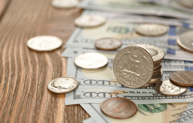Various of coins and banknotes