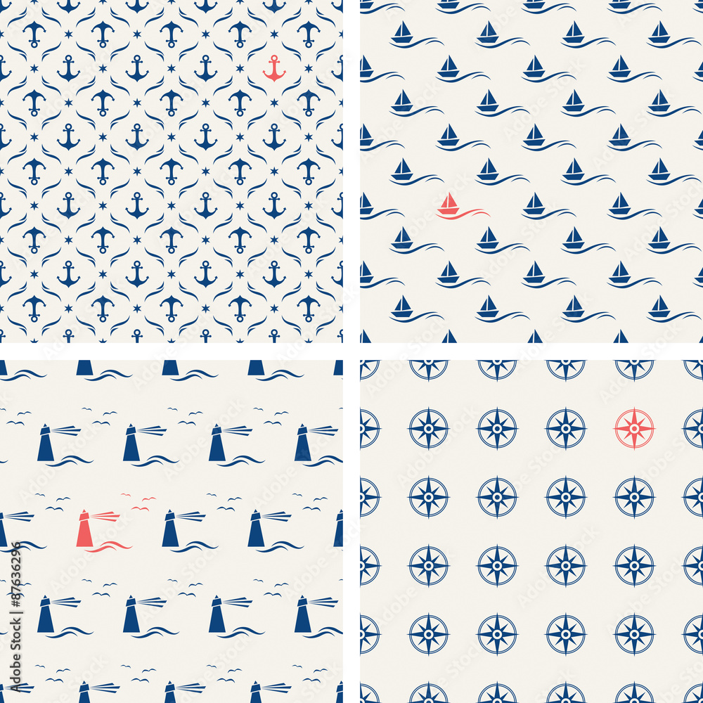Poster set of maritime seamless patterns