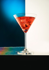 Wineglass with the wine and ice