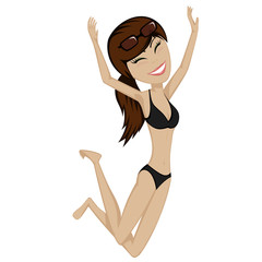 Brunette girl in bikini jumping (summertime fun)
